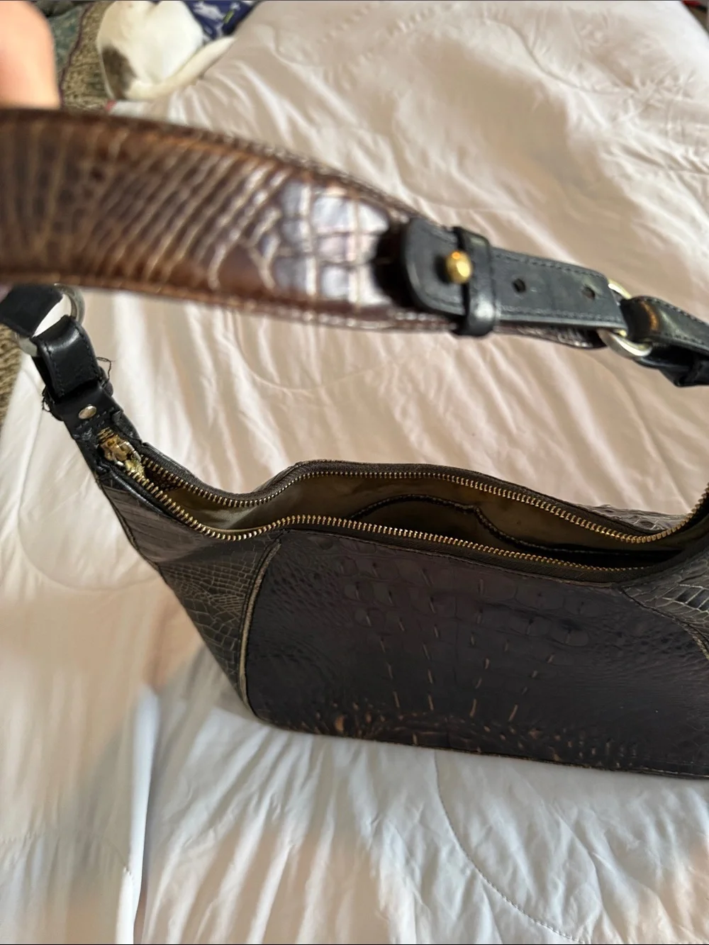 Brahmin Black Croc-Embossed Hobo Shoulder Bag